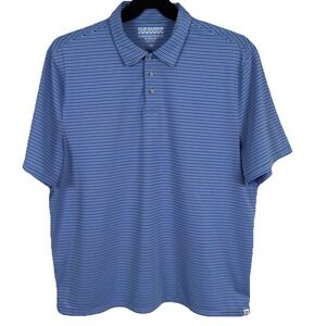 Fair Harbor Polo Shirt Mens XXL‎ Blue Black Striped Performance Stretch Golf